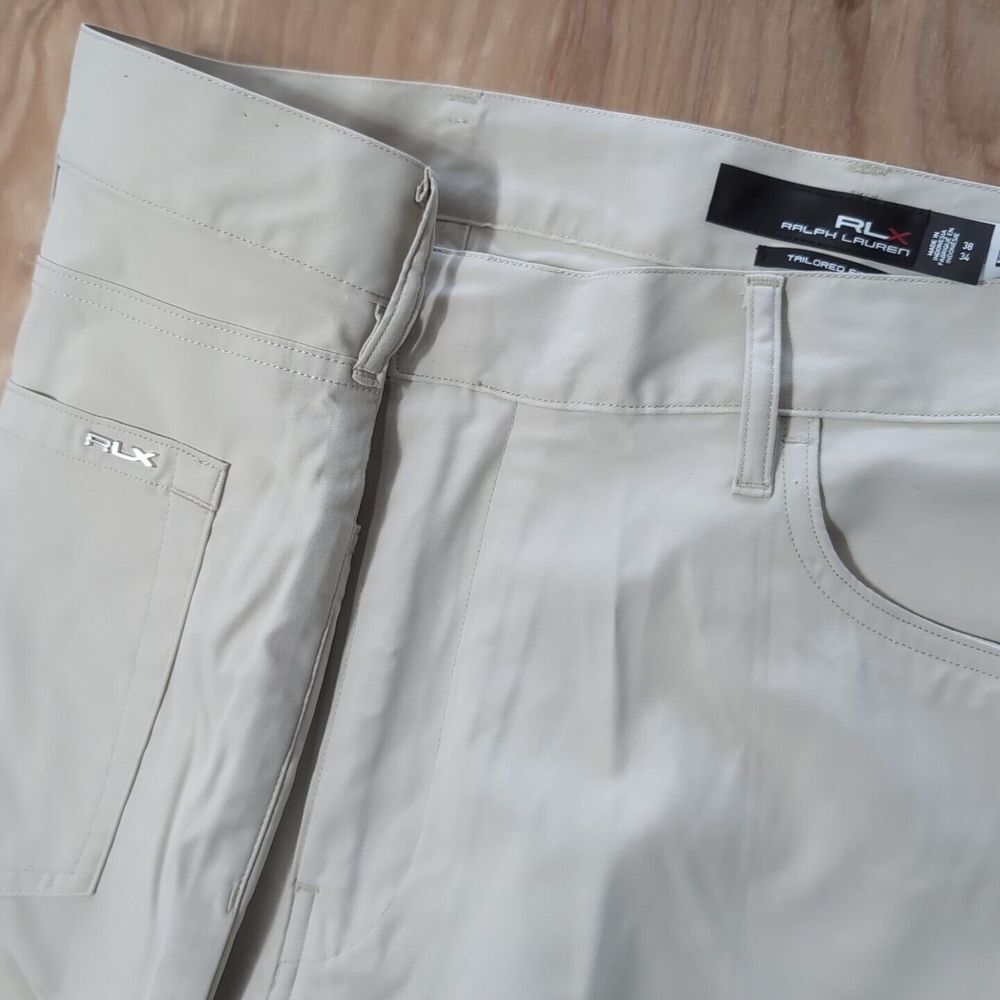 RLX RALPH LAUREN PERFORMANCE GOLF PANTS -38 34 BEIGE FEATHERWEIGHT POLYESTER